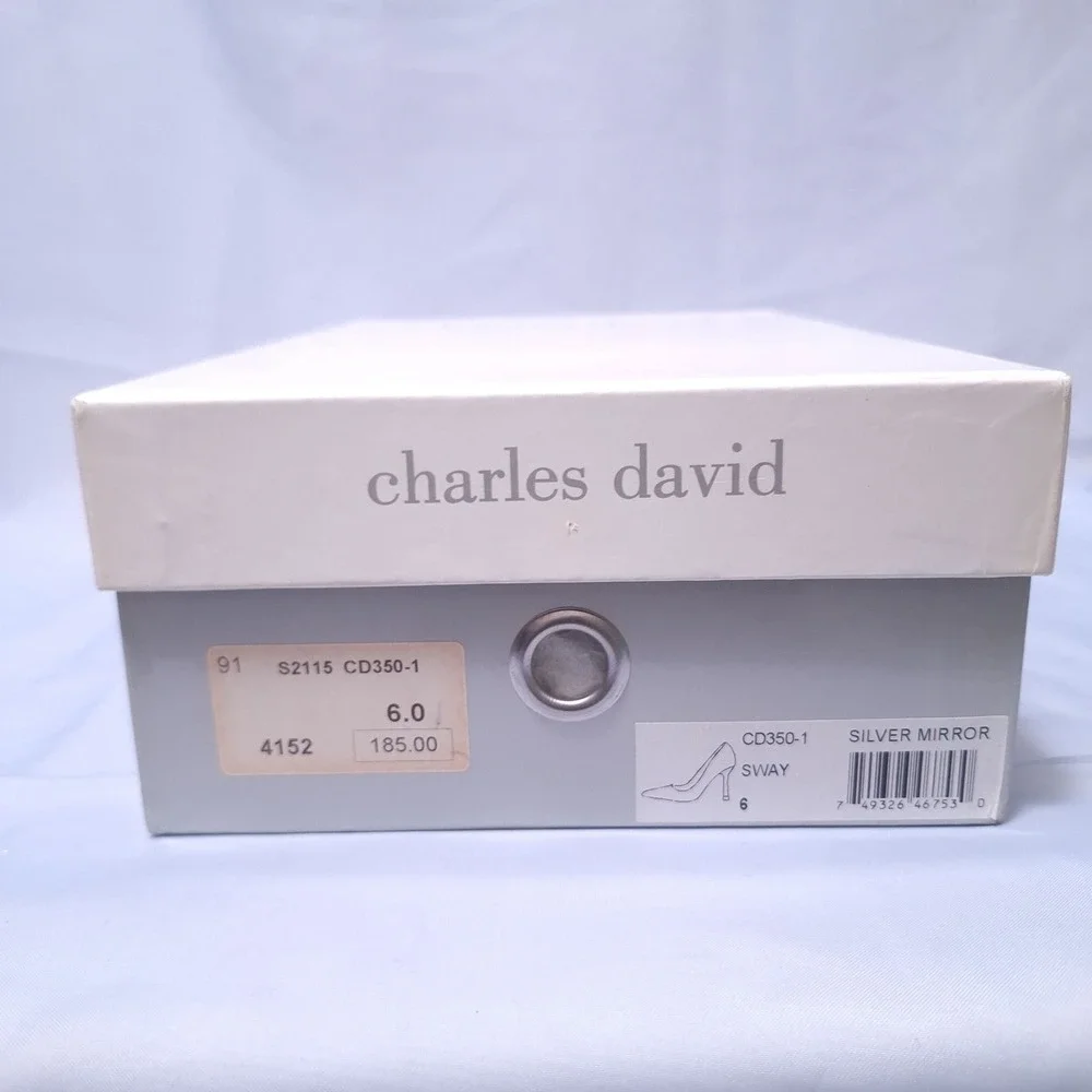 Charles David Sway Silver Mirror‎ Pointed Toe Stiletto Heels Pumps Sz 6 Y2K Gala